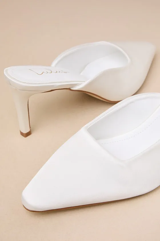 Daliah White Satin Pointed-Toe Mule Pumps sold by Lulus product image thumbnail 4