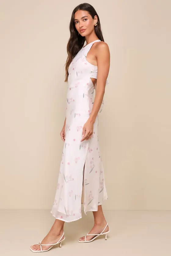 Majorly Romantic Cream Floral Print Tie-Back Maxi Dress sold by Lulus product image thumbnail 3