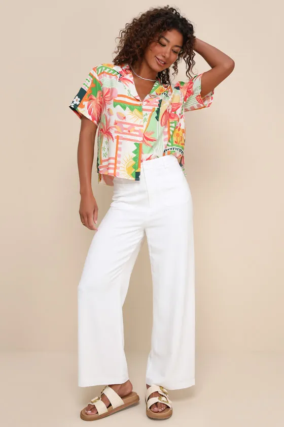 Breezy Versatility White Linen Wide-Leg High-Rise Pants sold by Lulus