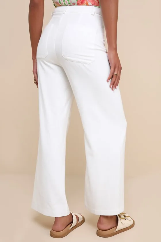 Breezy Versatility White Linen Wide-Leg High-Rise Pants sold by Lulus product image thumbnail 3