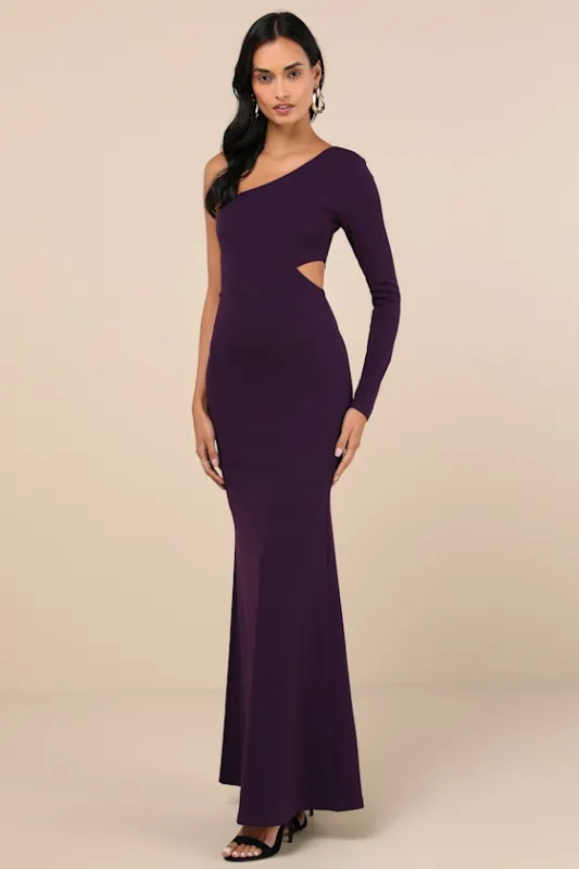 Wondrous Romance Dark Purple One-Shoulder Mermaid Maxi Dress sold by Lulus