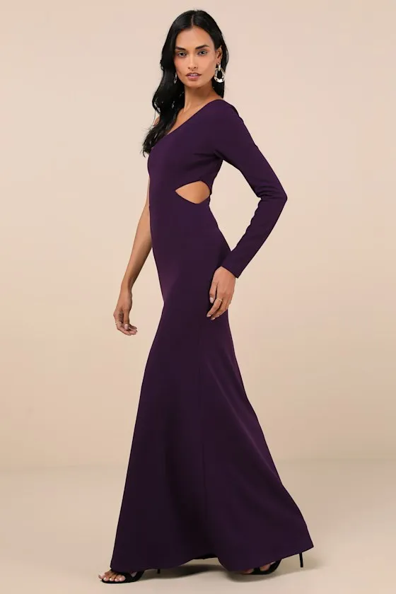 Wondrous Romance Dark Purple One-Shoulder Mermaid Maxi Dress sold by Lulus product image thumbnail 3