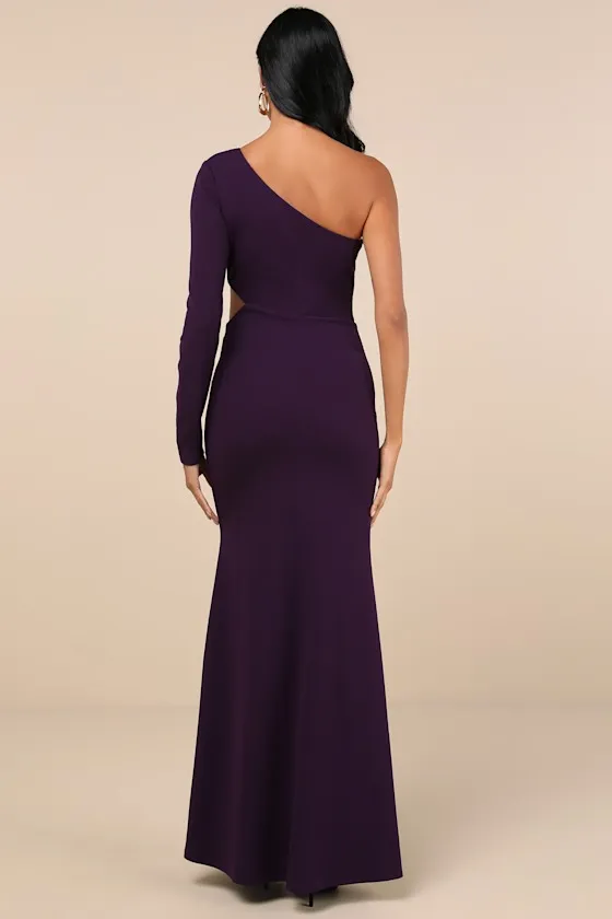 Wondrous Romance Dark Purple One-Shoulder Mermaid Maxi Dress sold by Lulus product image thumbnail 4