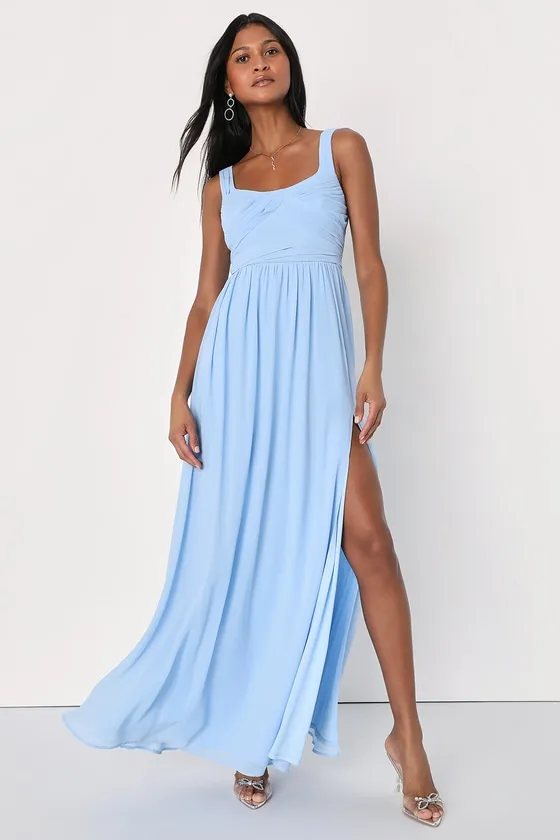 Sensational Moment Light Blue Pleated Maxi Dress sold by Lulus
