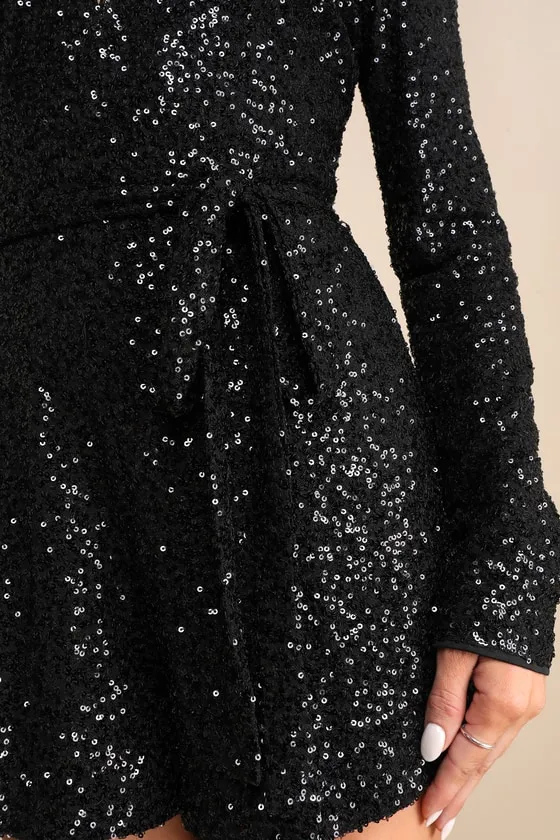 Cue the Shine Black Sequin Long Sleeve Romper sold by Lulus product image thumbnail 4