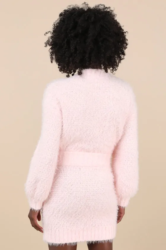 Wintery Aura Light Pink Fuzzy Cable Knit Sweater Mini Skirt sold by Lulus product image thumbnail 3