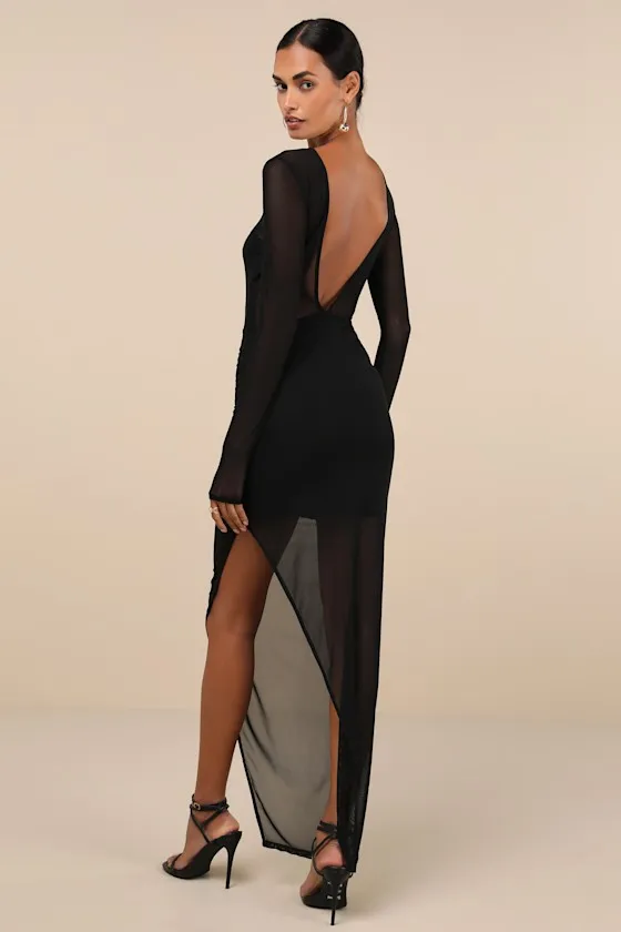 Alluring Silhouette Black Sheer Mesh Backless Maxi Dress sold by Lulus product image thumbnail 2