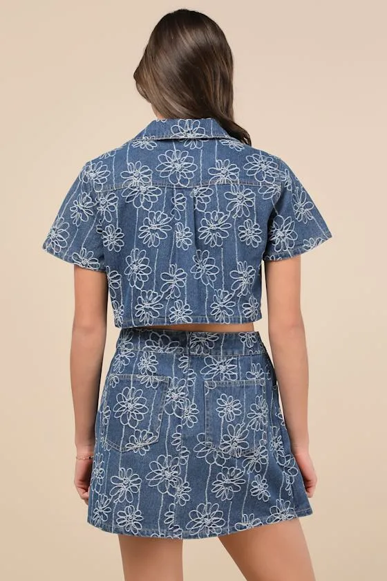 Nicest Aura Medium Wash Embroidered Denim Two-Piece Dress sold by Lulus product image thumbnail 2