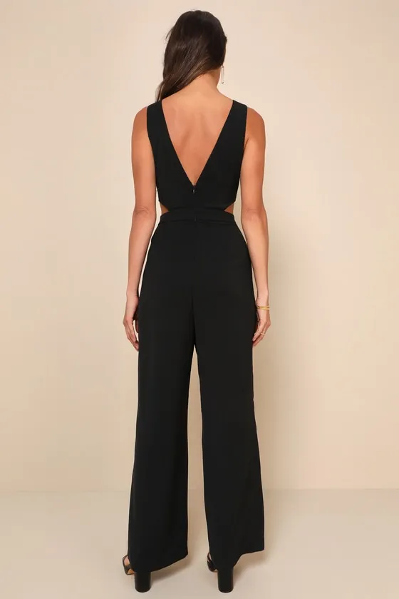 Moments to Remember Black Sleeveless Wide-Leg Cutout Jumpsuit sold by Lulus product image thumbnail 2