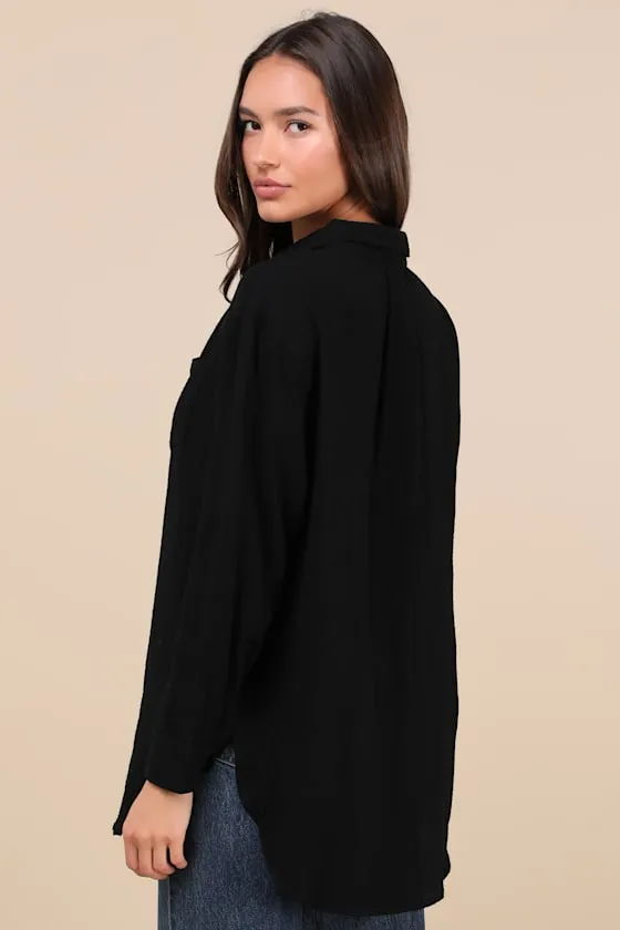 Easy To See Black Oversized Button-Up Top sold by Lulus product image thumbnail 2