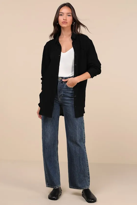 Easy To See Black Oversized Button-Up Top sold by Lulus product image thumbnail 3