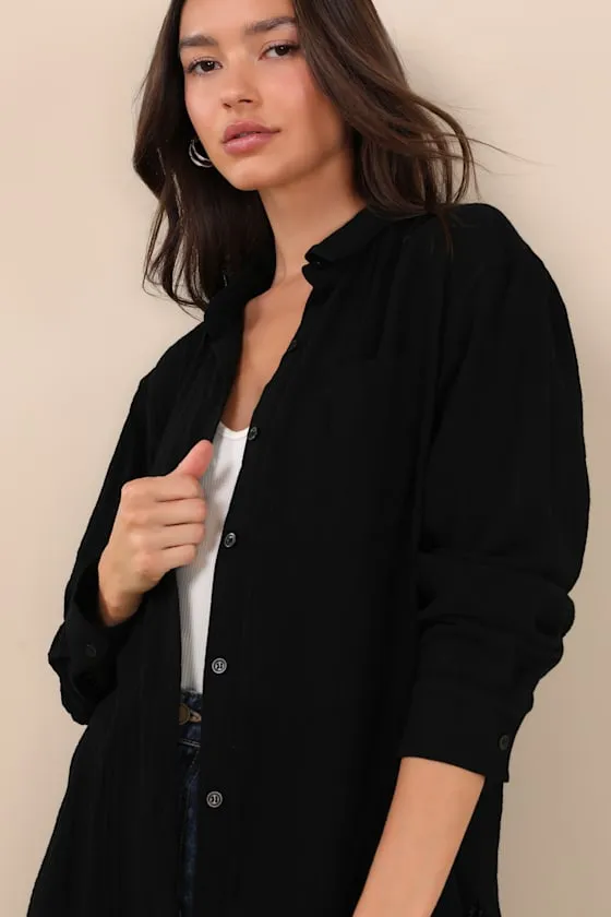Easy To See Black Oversized Button-Up Top sold by Lulus product image thumbnail 4