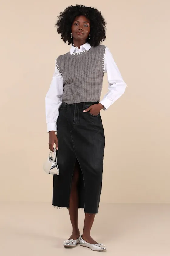 Comfy Poise Grey Embroidered Waffle Knit Sweater Vest sold by Lulus product image thumbnail 3