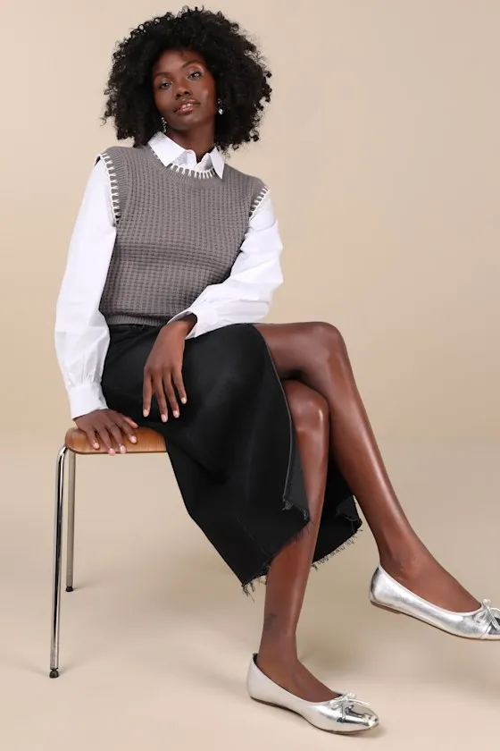 Comfy Poise Grey Embroidered Waffle Knit Sweater Vest sold by Lulus product image thumbnail 4