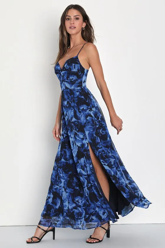 Beautiful Soul Blue Floral Print Twist-Front Maxi Dress sold by Lulus product image thumbnail 3
