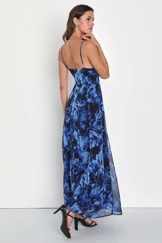 Beautiful Soul Blue Floral Print Twist-Front Maxi Dress sold by Lulus product image thumbnail 4