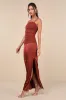 Perfected Essence Rust Brown Satin Mesh Ruched Maxi Dress sold by Lulus