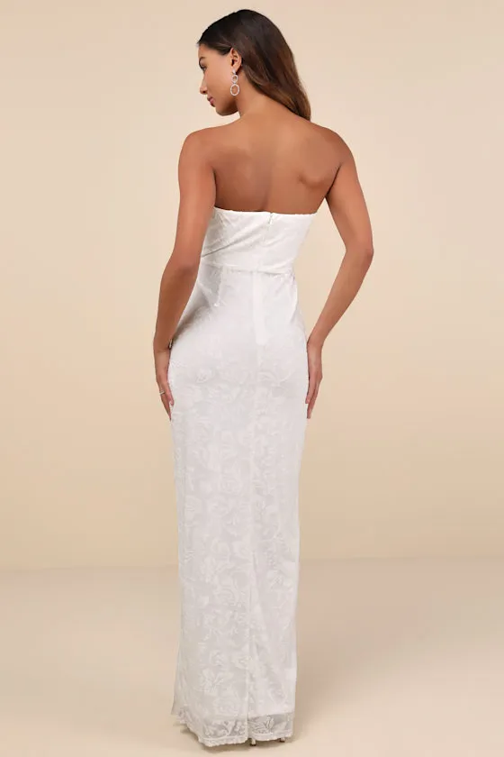 Exquisite White Velvet Burnout Strapless Maxi Dress sold by Lulus product image thumbnail 2