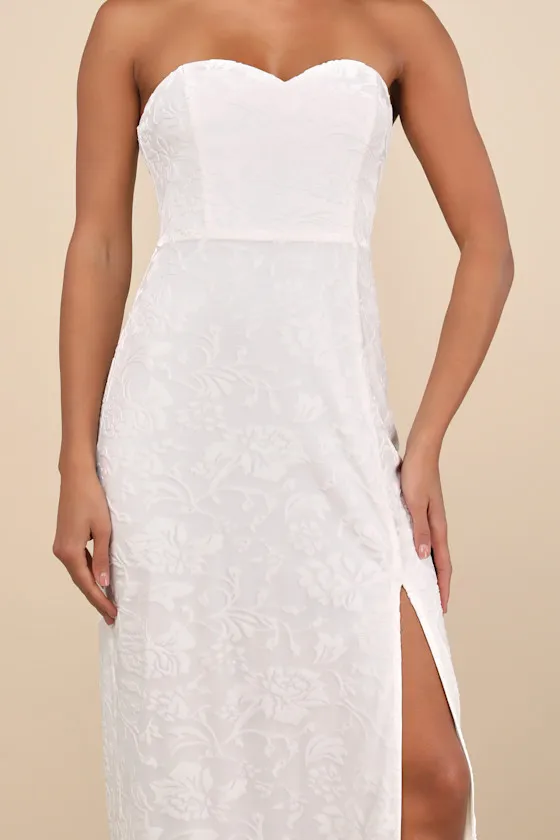 Exquisite White Velvet Burnout Strapless Maxi Dress sold by Lulus product image thumbnail 3