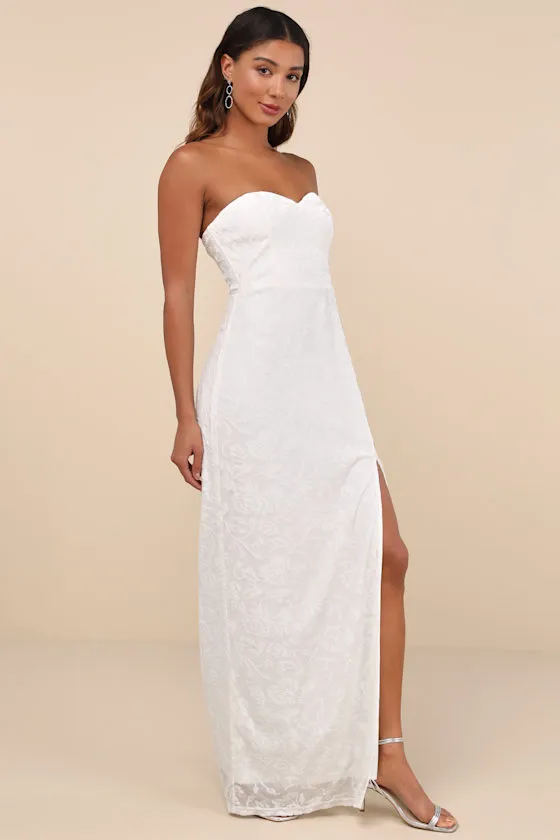Exquisite White Velvet Burnout Strapless Maxi Dress sold by Lulus product image thumbnail 4