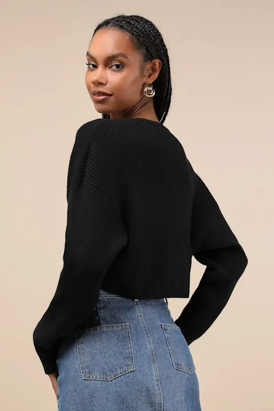 Snuggly Ease Black Ribbed Open-Front Shrug Sweater sold by Lulus product image thumbnail 2