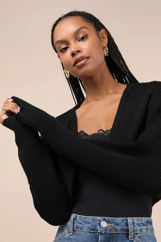 Snuggly Ease Black Ribbed Open-Front Shrug Sweater sold by Lulus product image thumbnail 4
