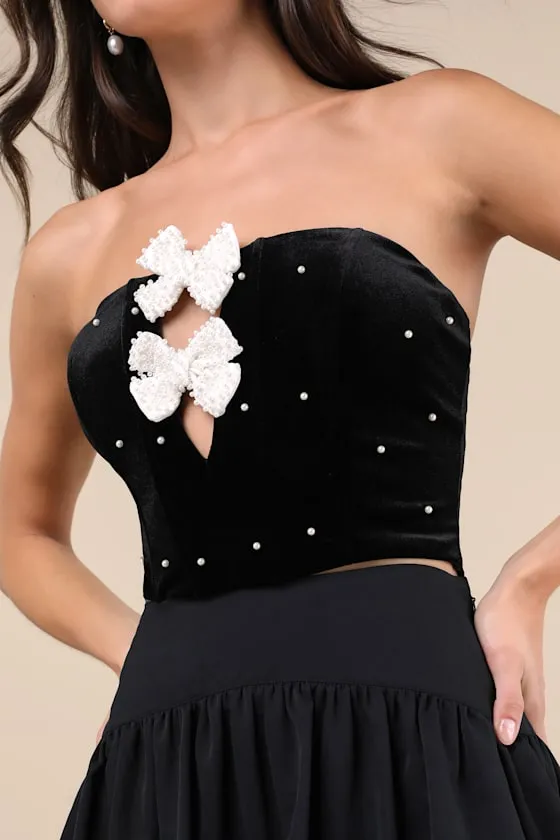 Exceptional Charmer Black Velvet Bow Crop Top sold by Lulus product image thumbnail 4