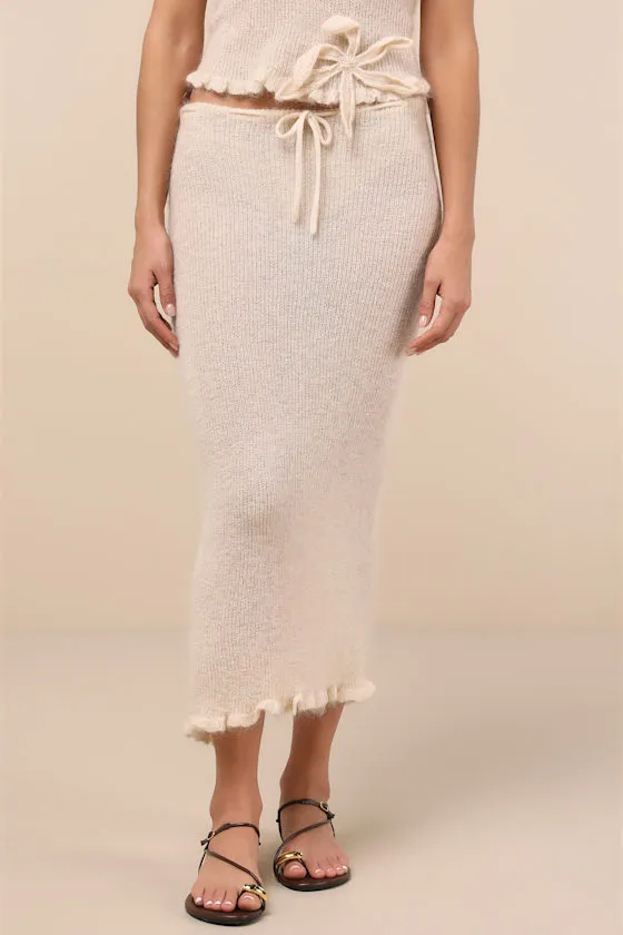 Mimi Cream Semi-Sheer Knit Drawstring Midi Skirt sold by Lulus product image thumbnail 2
