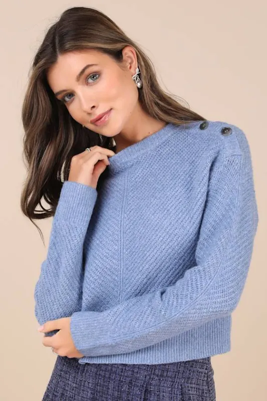 Maximum Cozy Heather Periwinkle Pullover Sweater sold by Lulus