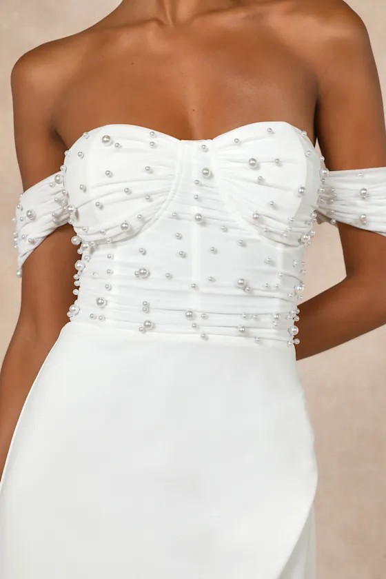 Immensely Charming White Mesh Pearl Bustier Maxi Dress sold by Lulus product image thumbnail 3