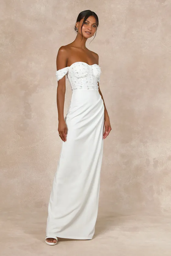 Immensely Charming White Mesh Pearl Bustier Maxi Dress sold by Lulus product image thumbnail 4