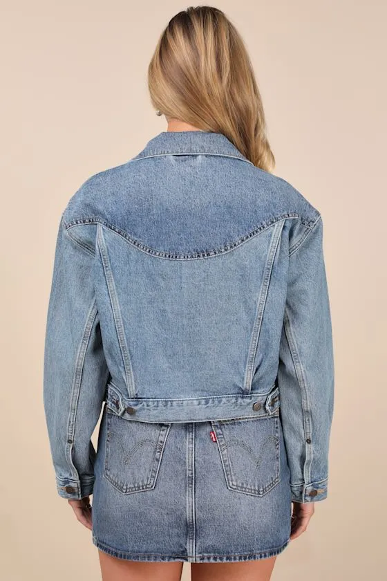 Shrunken '90s Medium Wash Denim Western Trucker Jacket sold by Lulus product image thumbnail 2