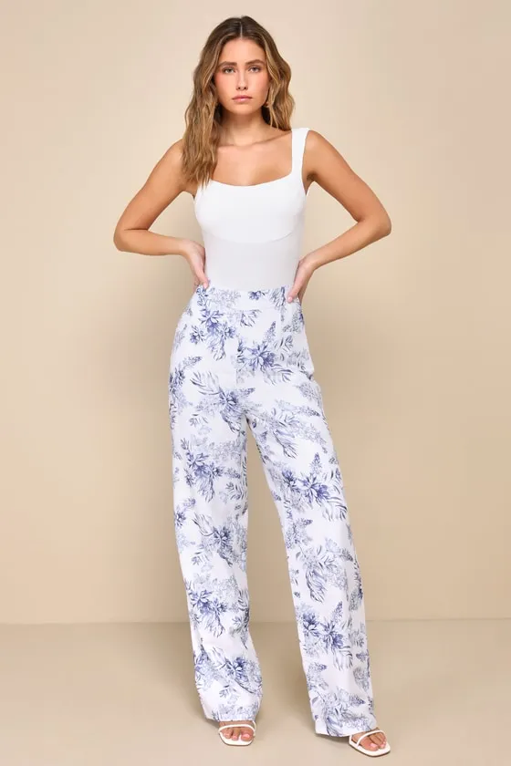 Countryside Cutie White Floral Print Linen High-Rise Pants sold by Lulus
