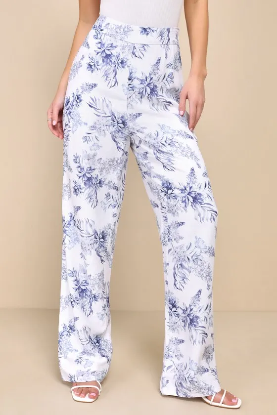 Countryside Cutie White Floral Print Linen High-Rise Pants sold by Lulus product image thumbnail 2
