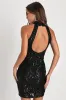 Glittering Glamour Black Sequin Mock Neck Mini Dress sold by Lulus