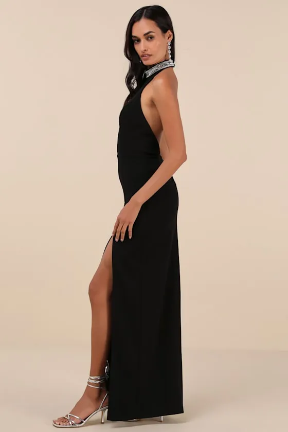Immaculate Class Black Rhinestone Halter Maxi Dress sold by Lulus product image thumbnail 3
