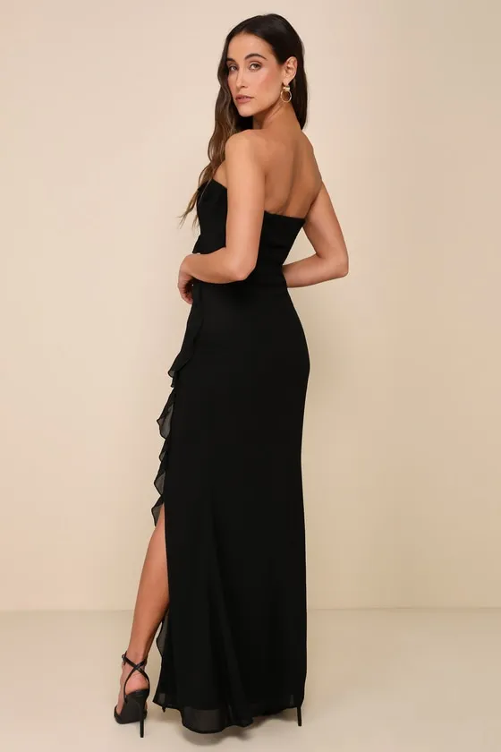 Excellent Sensation Black Strapless Ruffled Maxi Dress sold by Lulus product image thumbnail 2