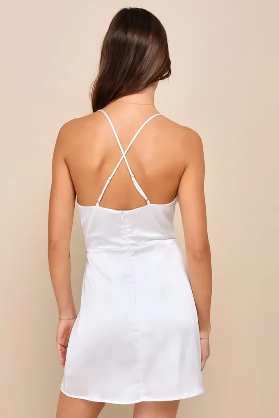 Luxe Reputation White Satin Sleeveless Cowl Neck Mini Dress sold by Lulus product image thumbnail 2