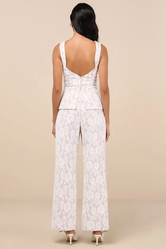 Eillis White and Beige Lace Cutout Sleeveless Jumpsuit sold by Lulus product image thumbnail 2