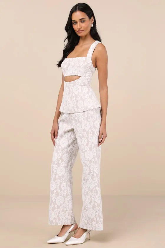 Eillis White and Beige Lace Cutout Sleeveless Jumpsuit sold by Lulus product image thumbnail 3