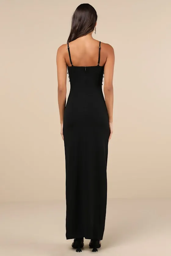 Divine Extravagance Black Rhinestone Fringe Bustier Maxi Dress sold by Lulus product image thumbnail 2