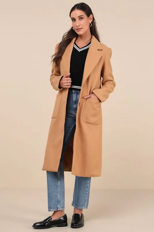 Style Squad Tan Long Coat sold by Lulus
