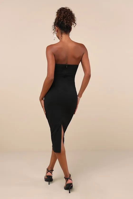 Desirable Presence Black Twist-Front Cutout Strapless Midi Dress sold by Lulus product image thumbnail 3