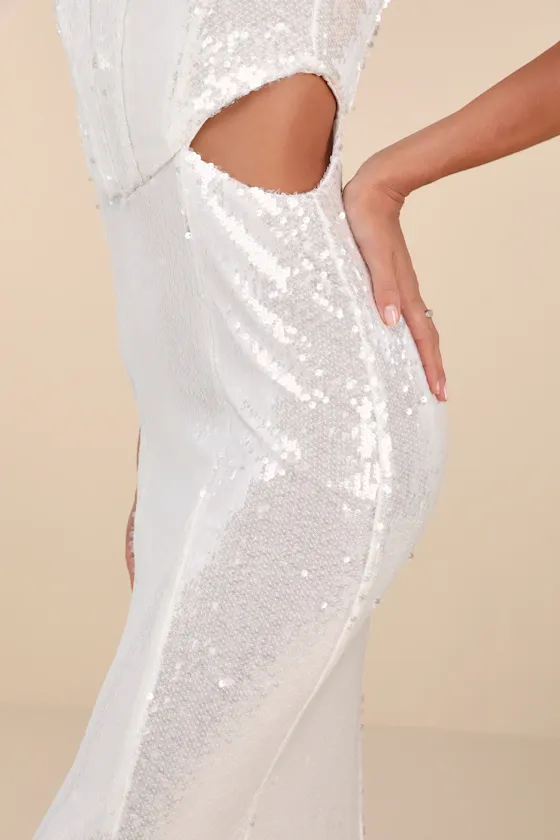 Absolutely Dazzling Ivory Sequin Bustier Cutout Midi Dress sold by Lulus product image thumbnail 4