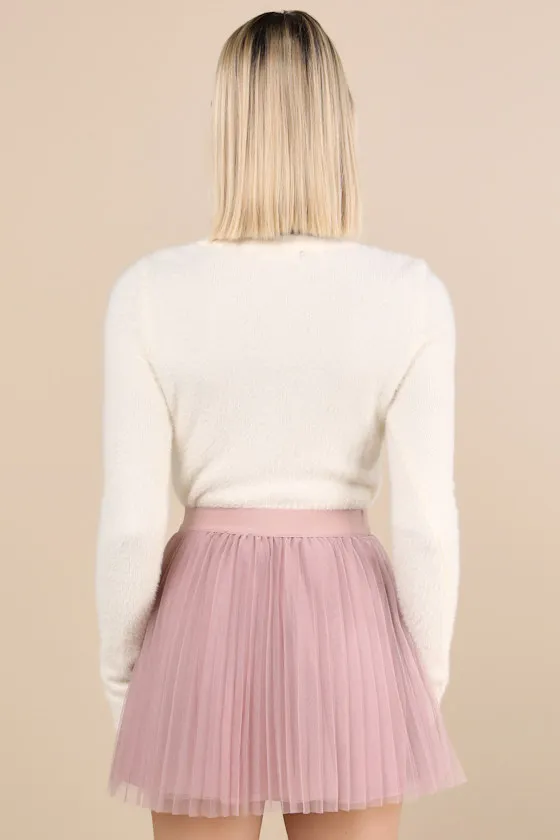 Effortless Sweetheart Mauve Mesh Pleated Mini Skirt sold by Lulus product image thumbnail 3