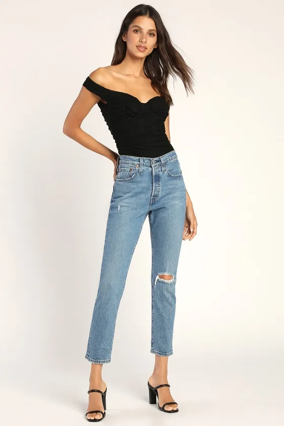 Meant for Love Black Ruched Mesh Off-The-Shoulder Bodysuit sold by Lulus product image thumbnail 3