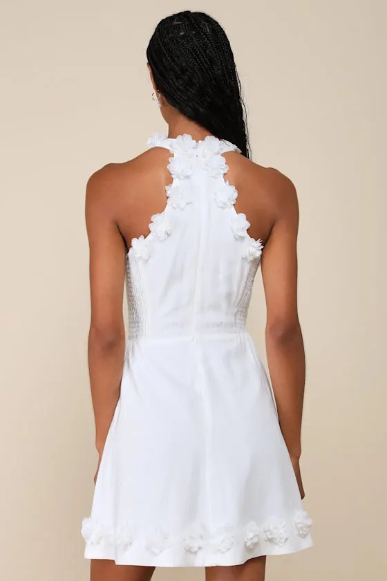 Profound Poise White Linen 3D Floral Mock Neck Mini Dress sold by Lulus product image thumbnail 3