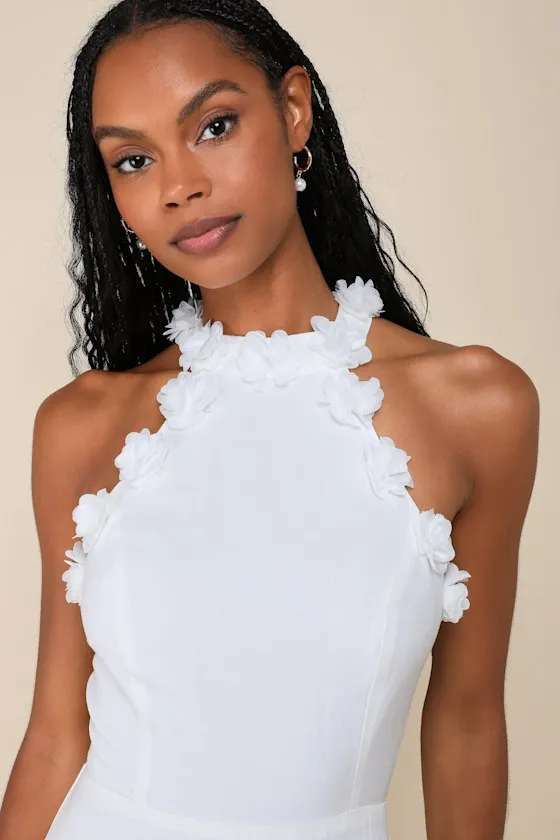 Profound Poise White Linen 3D Floral Mock Neck Mini Dress sold by Lulus product image thumbnail 4