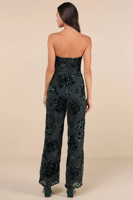 Charismatic Splendor Teal Velvet Burnout Strapless Jumpsuit sold by Lulus product image thumbnail 2
