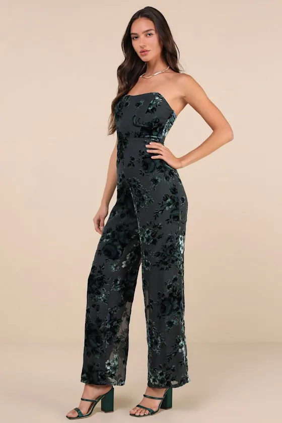Charismatic Splendor Teal Velvet Burnout Strapless Jumpsuit sold by Lulus product image thumbnail 3